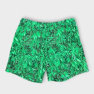 Handmade Green Tropical Pull‎ On Elastic Cotton Shorts Size 6 Small Women's